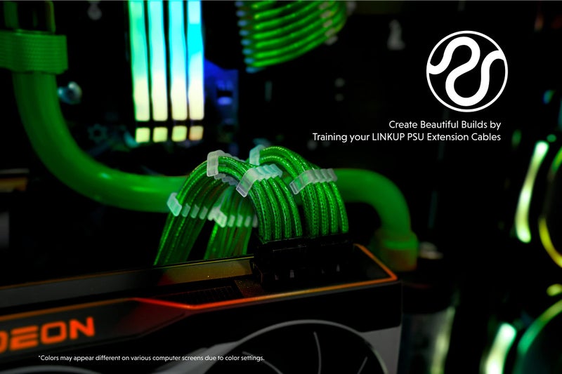 LINKUP - 30cm PSU PC Power Extension Cable Metallic Sleeved Silicone Coated Soft & Flexible to Route Custom Mod GPU & CPU w/Comb Kitâ”ƒ1x 24P (20+4)â”ƒ1x 8P (4+4) CPUâ”ƒ2X 8P (6+2) GPUâ”ƒ300mm - Green - Image 5